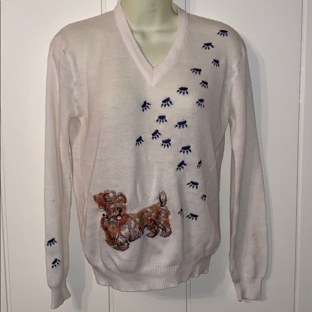 Darling Vtg 60s/70s Scottie dog paw print sweater